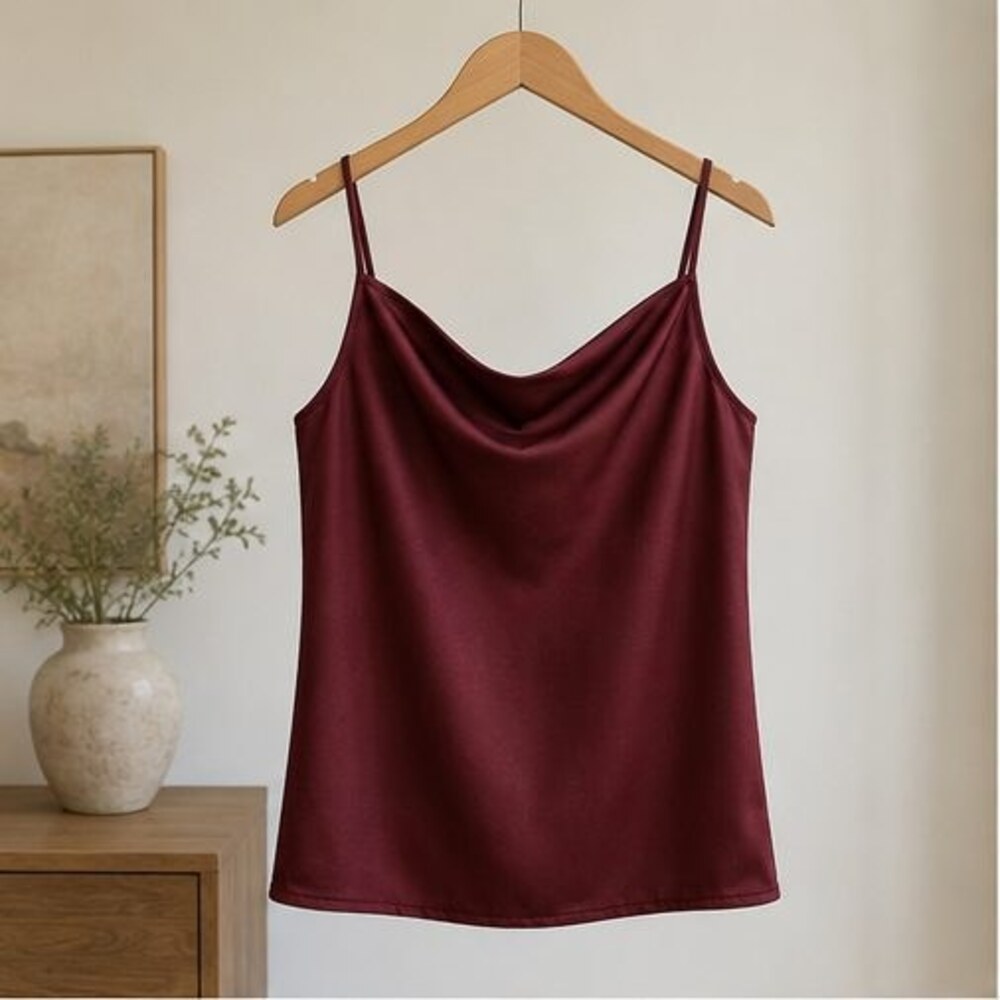 Burgundy Satin Cowl Neck Top
